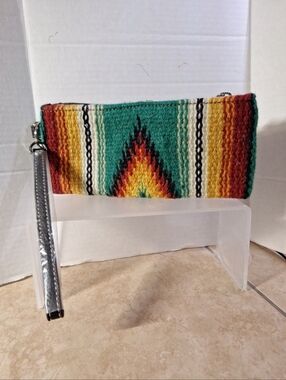 Rafter T Ranch Desert Sunset Wool Green Top Zip Wristlet Wallet Leather Strap 9"